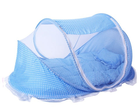 Foldable Baby Bed with Mosquito Net & Pillow – Safe Sleep Anywhere