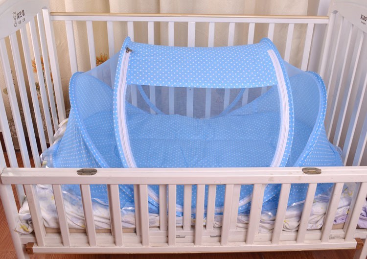 Foldable Baby Bed with Mosquito Net & Pillow – Safe Sleep Anywhere