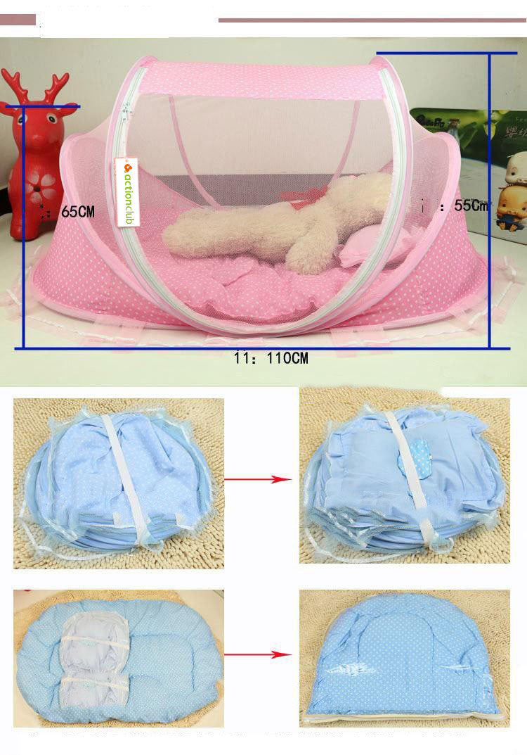 Foldable Baby Bed with Mosquito Net & Pillow – Safe Sleep Anywhere
