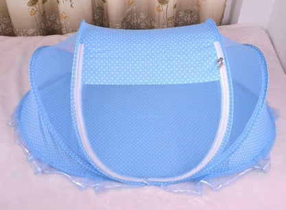 Foldable Baby Bed with Mosquito Net & Pillow – Safe Sleep Anywhere