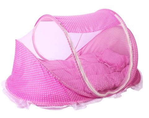 Foldable Baby Bed with Mosquito Net & Pillow – Safe Sleep Anywhere